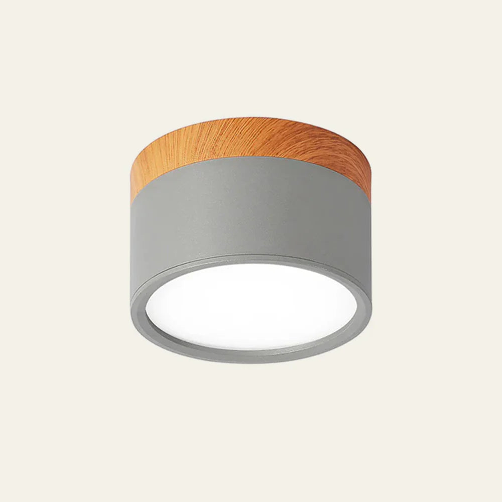 LumiTone – Modern Cylindrical Ceiling Light with Wooden Accent & LED Glow