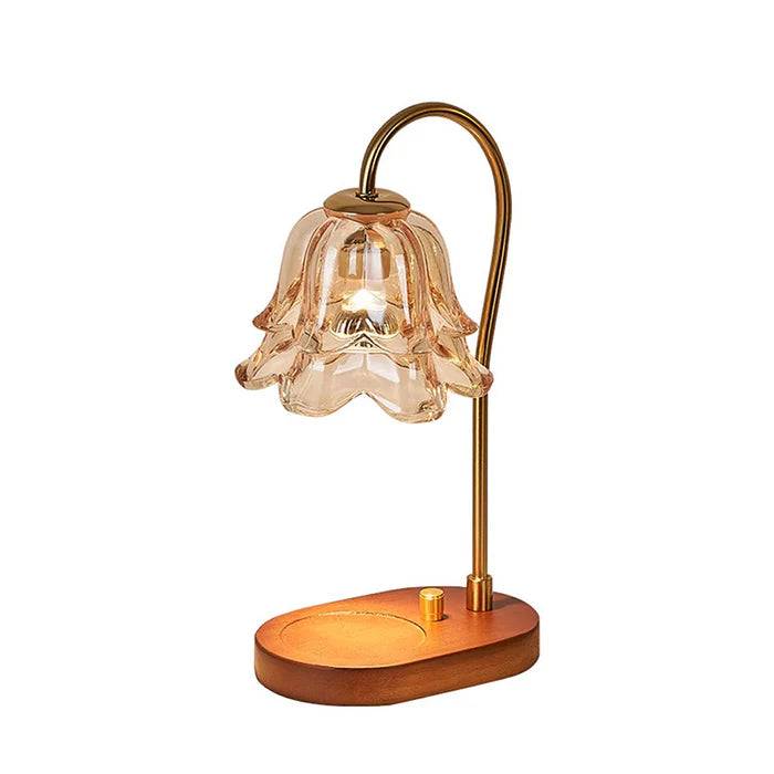 TimberGlow - Vintage flower-shaped candle lamp with wood accents and warm glow