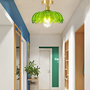 LumiLeaf – Retro Minimalist Green Glass Ceiling Light with Semi-Flush Design