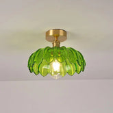 LumiLeaf – Retro Minimalist Green Glass Ceiling Light with Semi-Flush Design