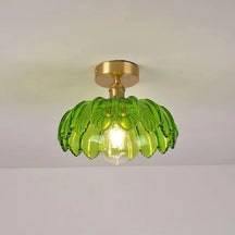 LumiLeaf – Retro Minimalist Green Glass Ceiling Light with Semi-Flush Design