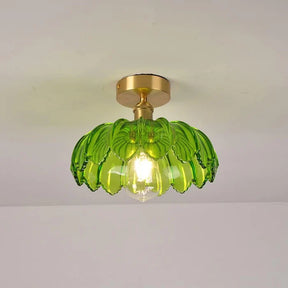 LumiLeaf – Retro Minimalist Green Glass Ceiling Light with Semi-Flush Design