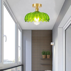 LumiLeaf – Retro Minimalist Green Glass Ceiling Light with Semi-Flush Design