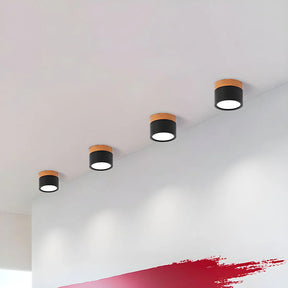 LumiTone – Modern Cylindrical Ceiling Light with Wooden Accent & LED Glow