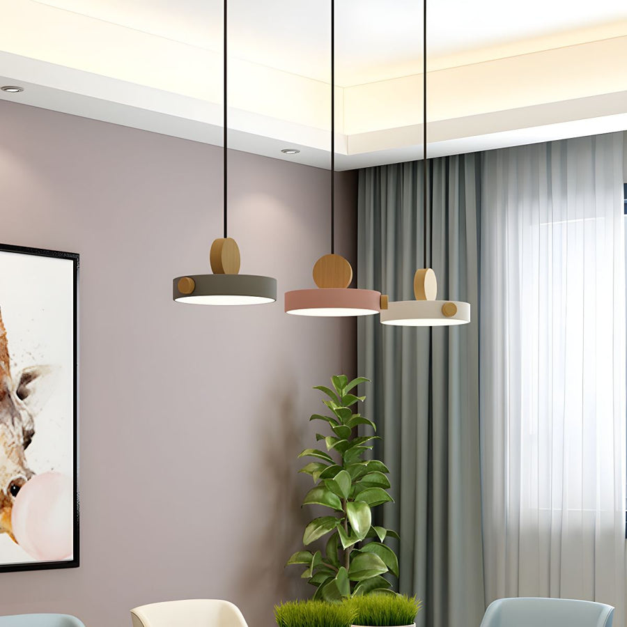 GlowWood - Colorful Round Wood LED Pendant Light for Stylish and Bright Space