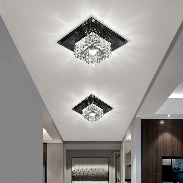 LuxeGlow - Modern square ceiling light with sparkling crystal accents