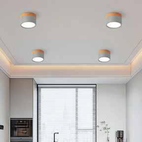 LumiTone – Modern Cylindrical Ceiling Light with Wooden Accent & LED Glow