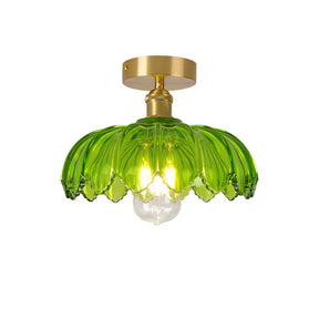 LumiLeaf – Retro Minimalist Green Glass Ceiling Light with Semi-Flush Design