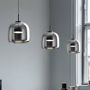 LuxeGlow - Black Glass Pendant Light with Modern LED Chandelier Design