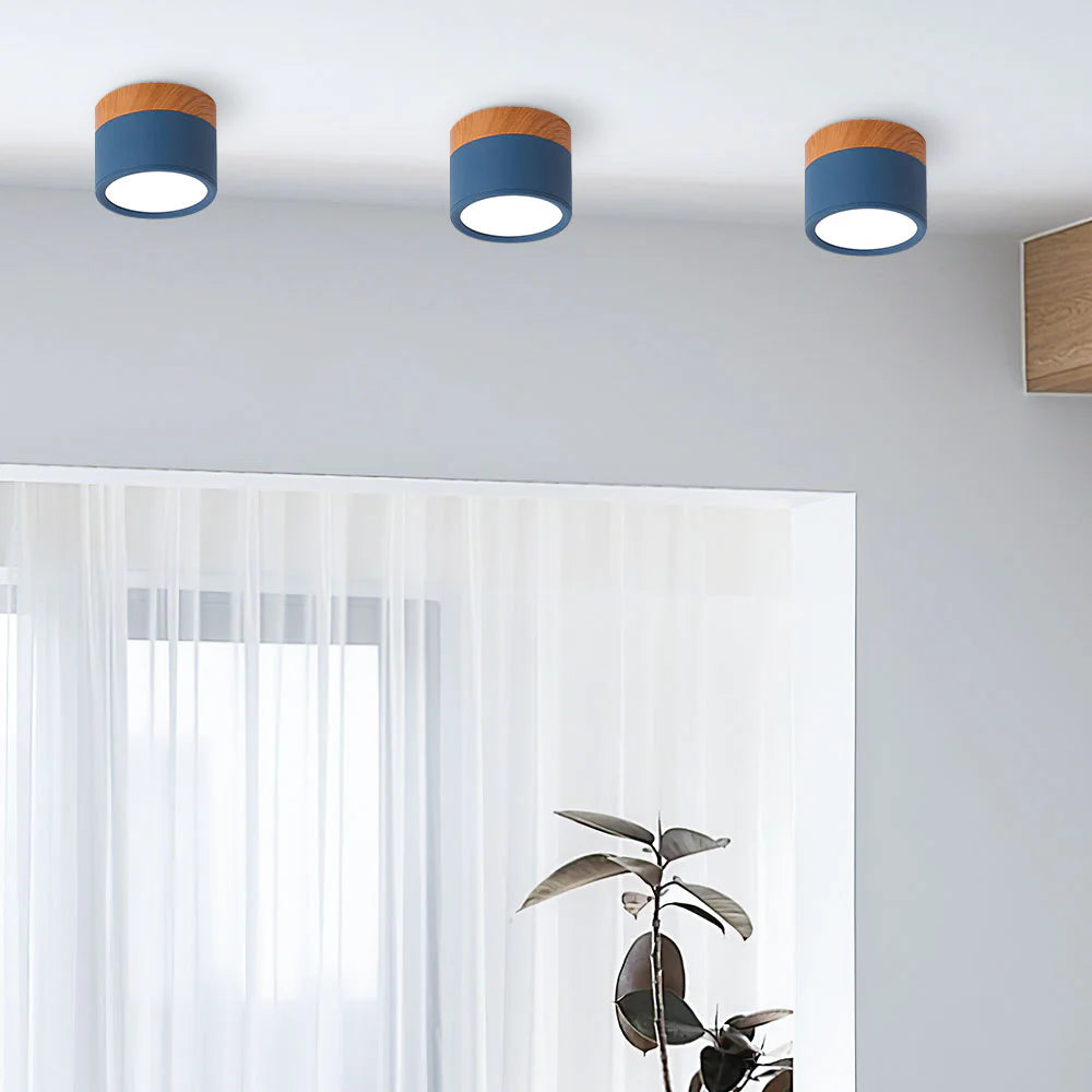 LumiTone – Modern Cylindrical Ceiling Light with Wooden Accent & LED Glow