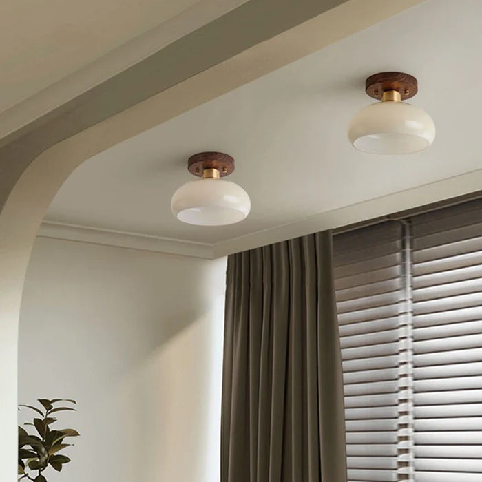 AuraLuxe - Artistic Round Glass Ceiling Light for Hallway Elegance