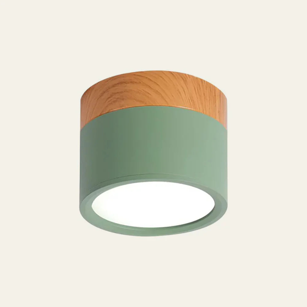 LumiTone – Modern Cylindrical Ceiling Light with Wooden Accent & LED Glow