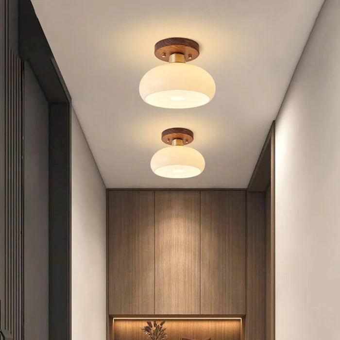 AuraLuxe - Artistic Round Glass Ceiling Light for Hallway Elegance