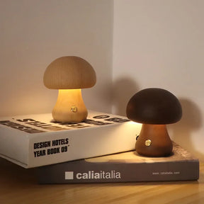 MushroomGlow – Rechargeable Wooden Table Lamp with Touch LED Light