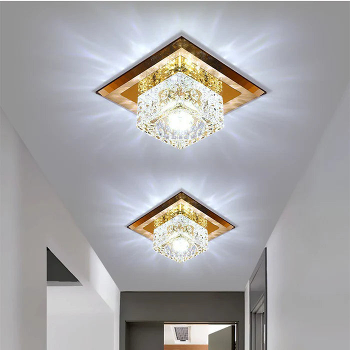 LuxeGlow - Modern square ceiling light with sparkling crystal accents