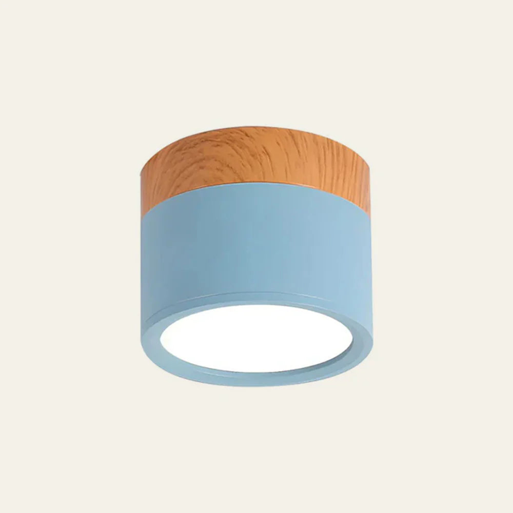 LumiTone – Modern Cylindrical Ceiling Light with Wooden Accent & LED Glow