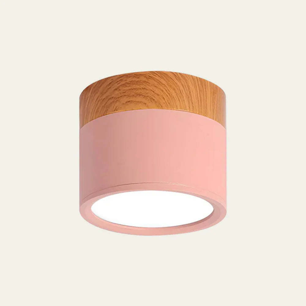 LumiTone – Modern Cylindrical Ceiling Light with Wooden Accent & LED Glow