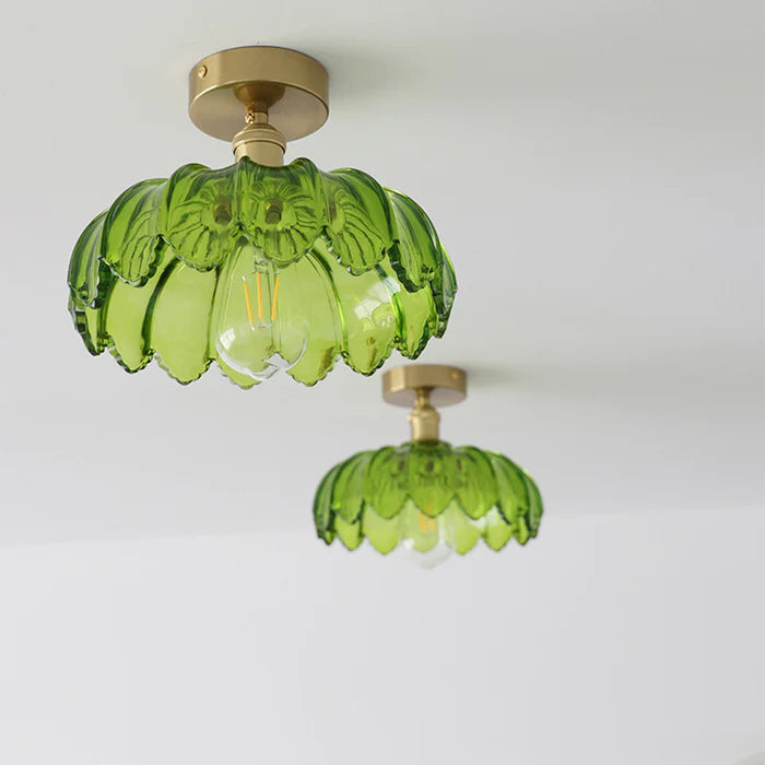 LumiLeaf – Retro Minimalist Green Glass Ceiling Light with Semi-Flush Design