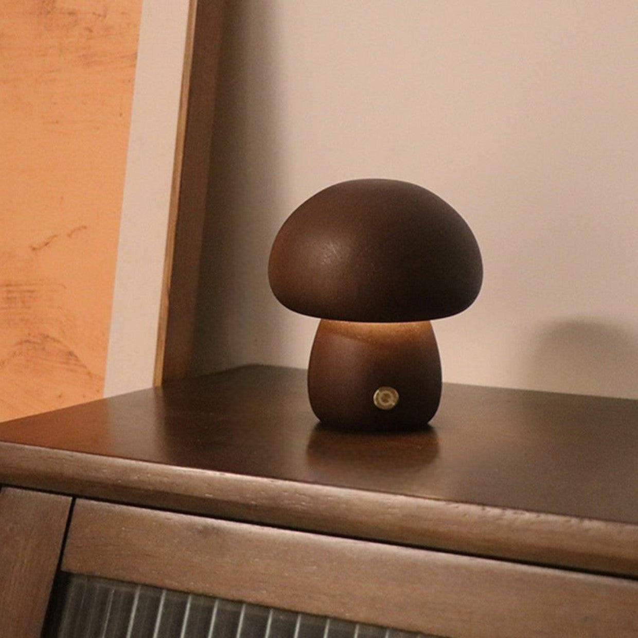 MushroomGlow – Rechargeable Wooden Table Lamp with Touch LED Light