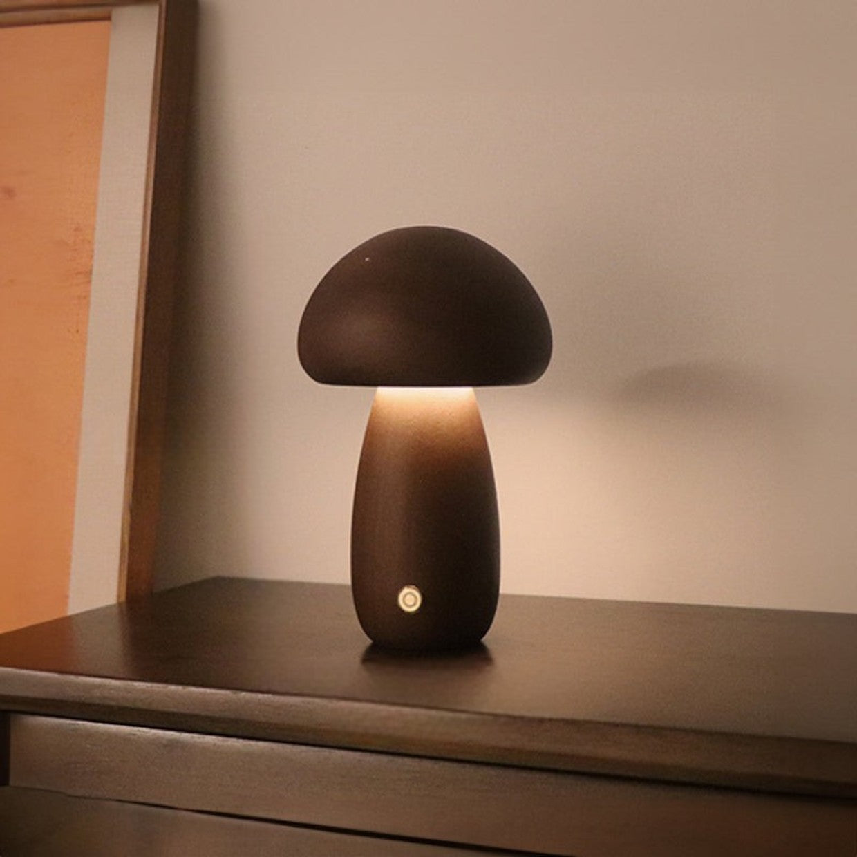 MushroomGlow – Rechargeable Wooden Table Lamp with Touch LED Light