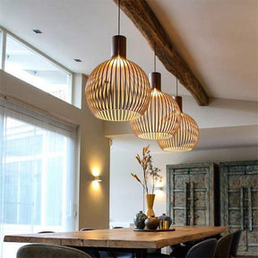 LumiWeave – Artistic Globe Pendant Light with Intricate Open-Slat Design