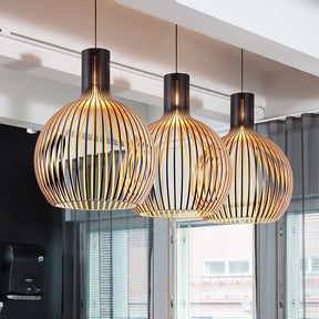 LumiWeave – Artistic Globe Pendant Light with Intricate Open-Slat Design