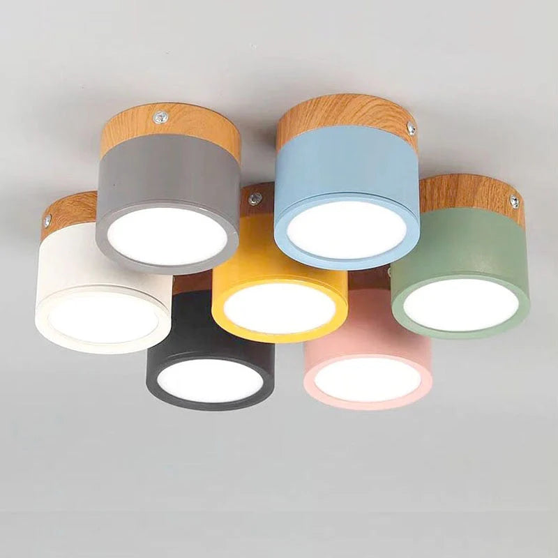 LumiTone – Modern Cylindrical Ceiling Light with Wooden Accent & LED Glow