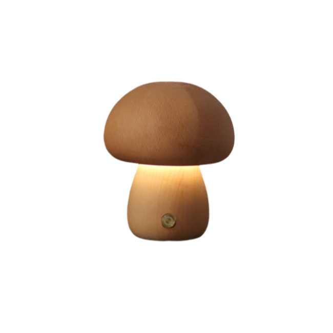 MushroomGlow – Rechargeable Wooden Table Lamp with Touch LED Light