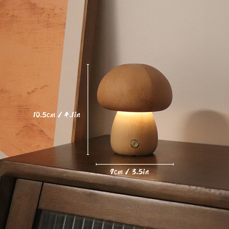 MushroomGlow – Rechargeable Wooden Table Lamp with Touch LED Light