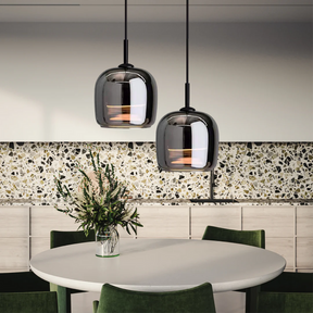 LuxeGlow - Black Glass Pendant Light with Modern LED Chandelier Design