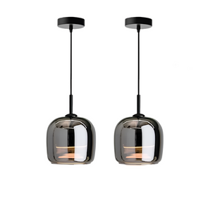 LuxeGlow - Black Glass Pendant Light with Modern LED Chandelier Design