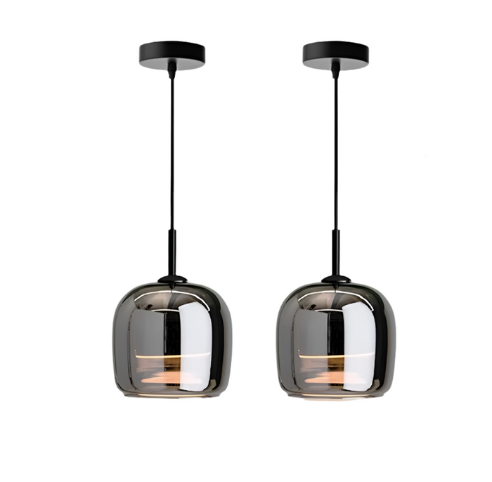 LuxeGlow - Black Glass Pendant Light with Modern LED Chandelier Design