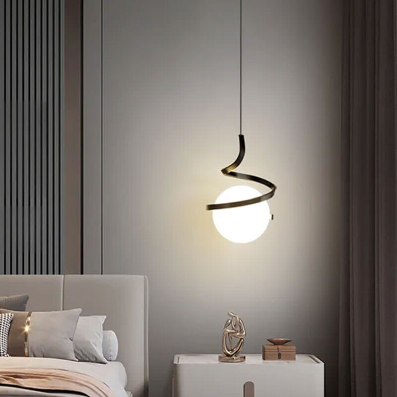 SpiraGlow – Artistic Spiral Pendant Light with Central Spherical Design