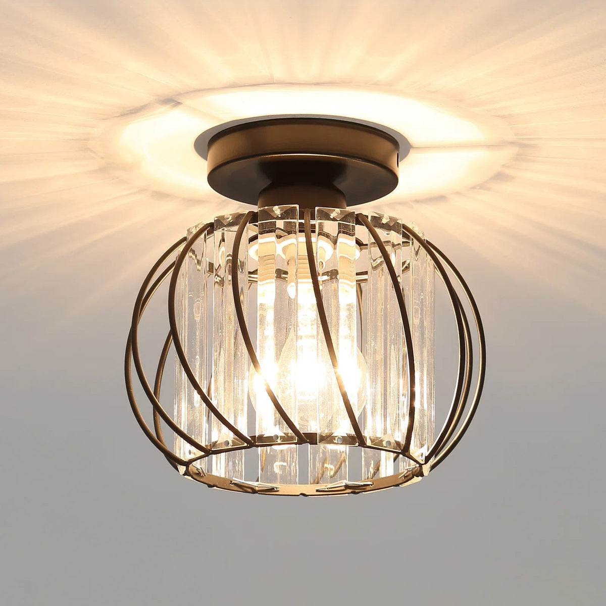 CrystalGlow - Elegant Crystal Flush Mount Ceiling Light with Modern Luxury Illumination