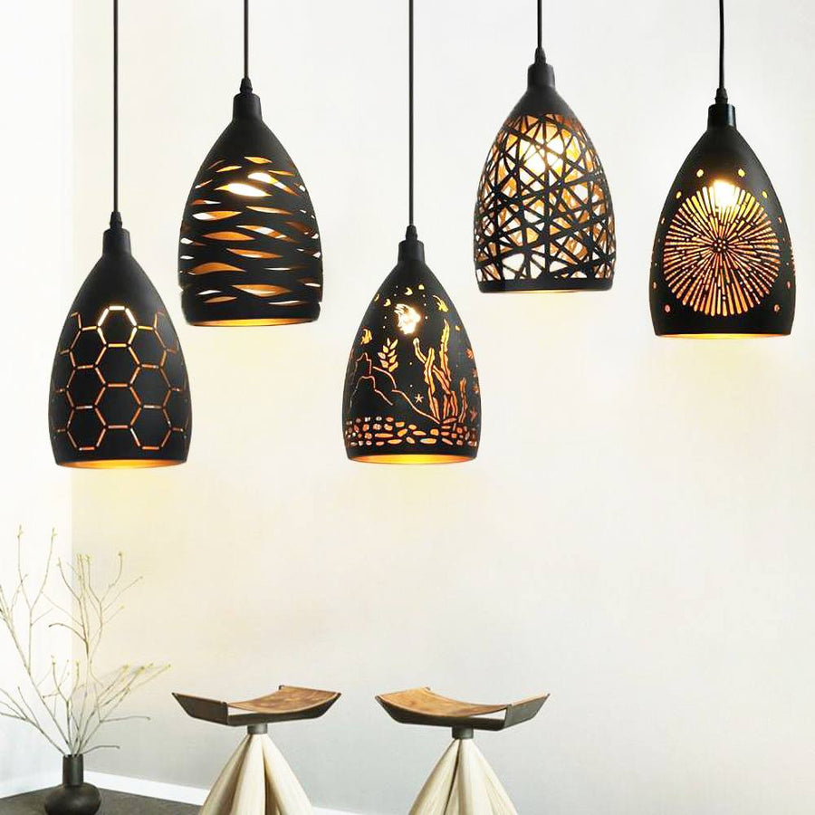 GlowBesson - Patterned Pendant Lights with Adjustable Cords and Vintage Lantern Design