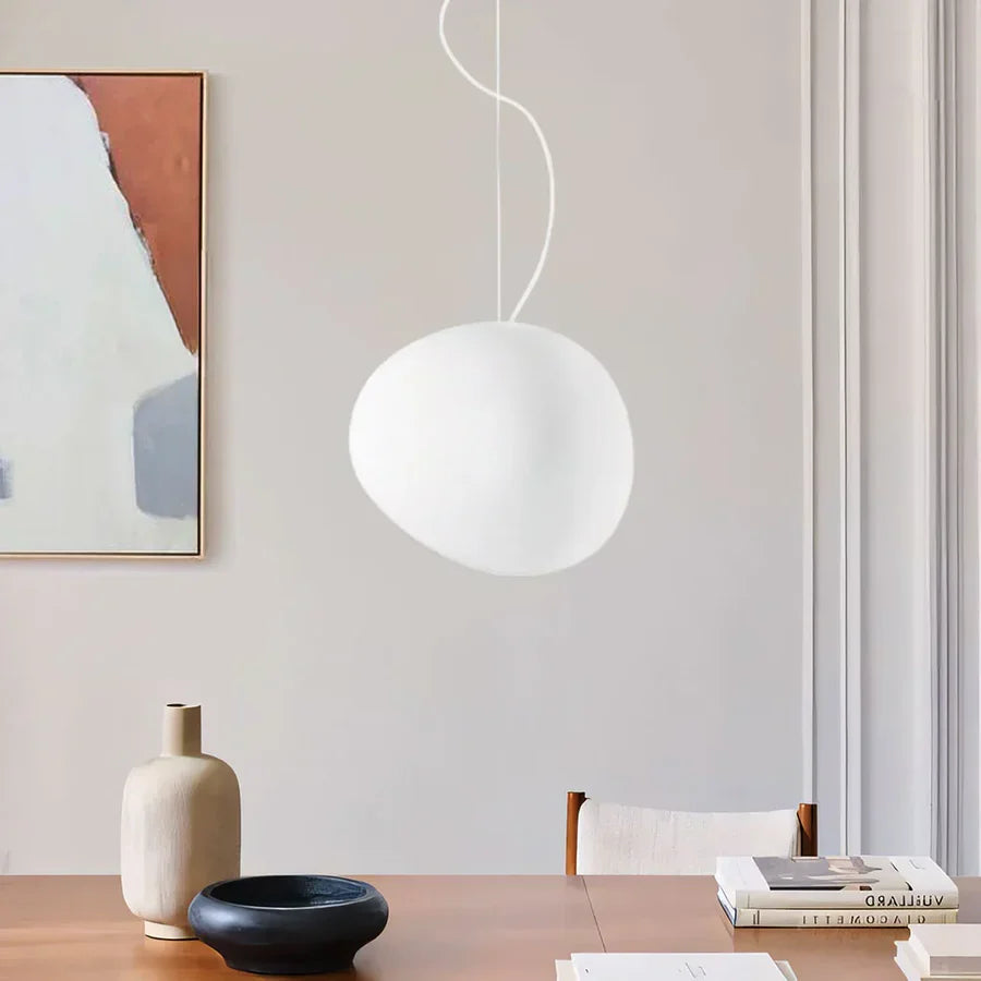 LumiPebble – Elegant Pebble-Shaped Pendant Light with Frosted Glass Shade