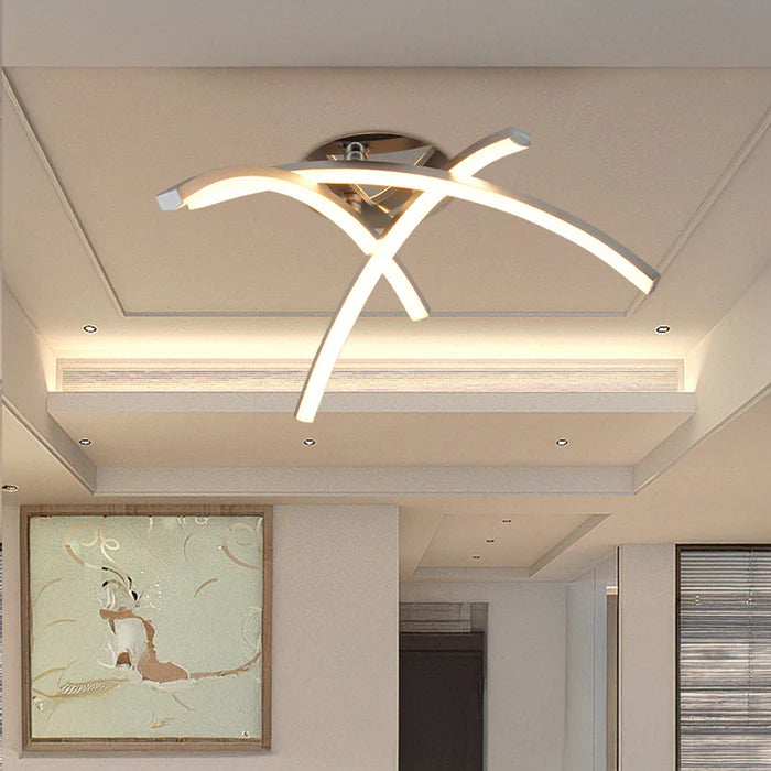 ArcGlow - Modern trident arc ceiling light with LED illumination for bedrooms