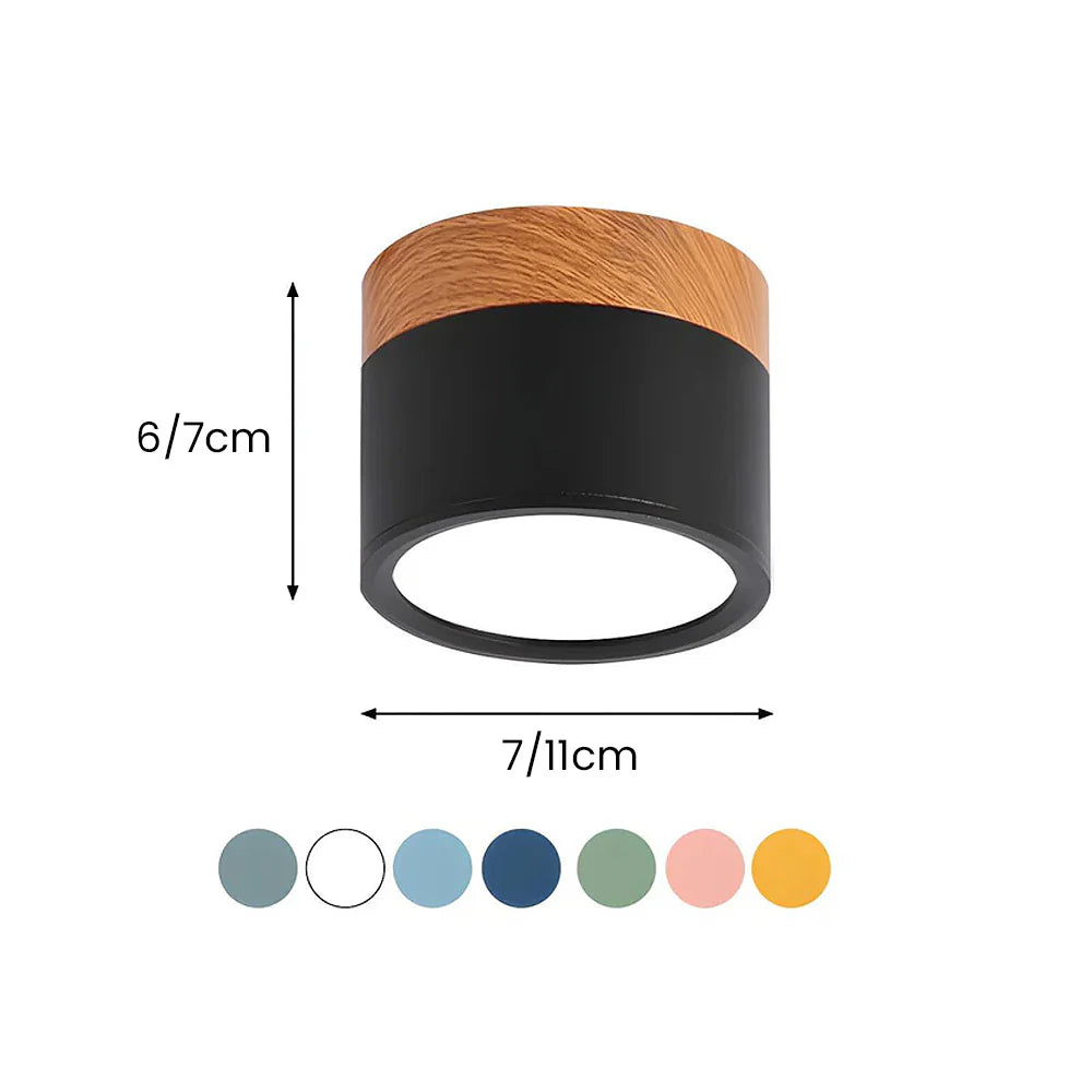 LumiTone – Modern Cylindrical Ceiling Light with Wooden Accent & LED Glow