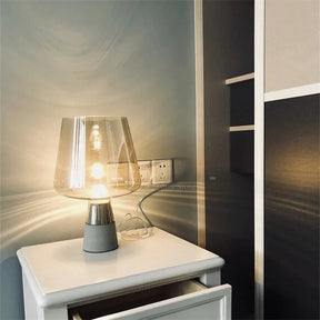 OpalBeam - Modern Table Lamp with Tapered Base and Bell-Shaped Glass Shade