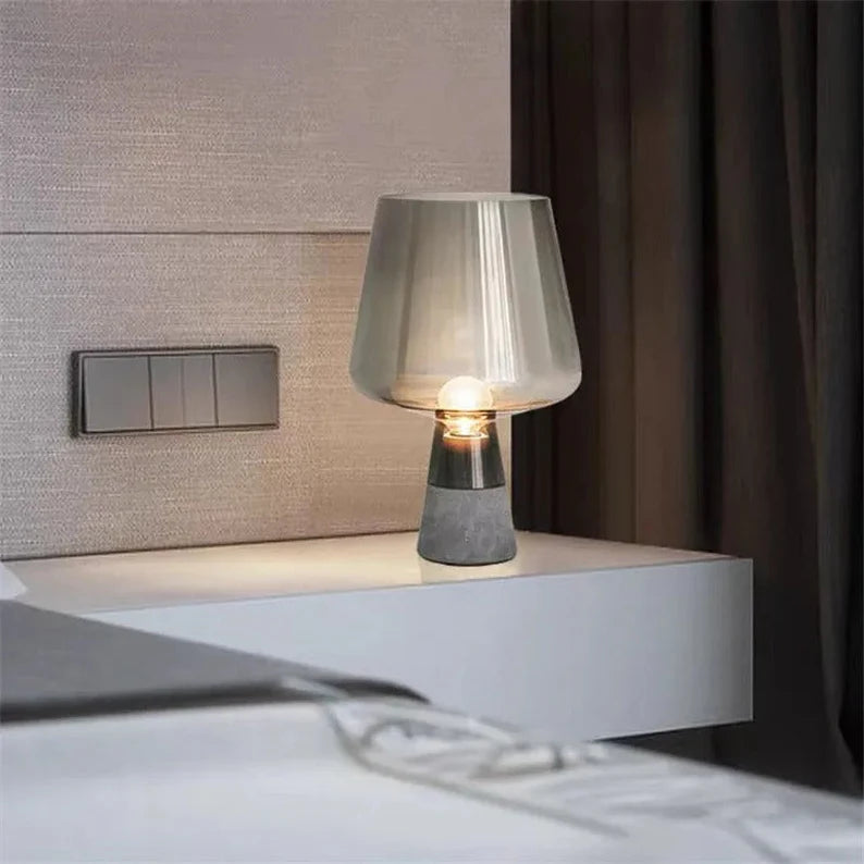 OpalBeam - Modern Table Lamp with Tapered Base and Bell-Shaped Glass Shade