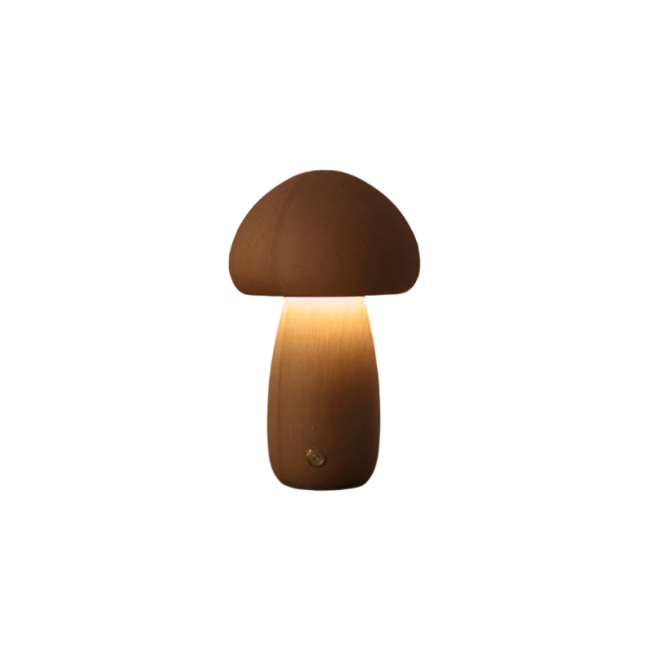 MushroomGlow – Rechargeable Wooden Table Lamp with Touch LED Light