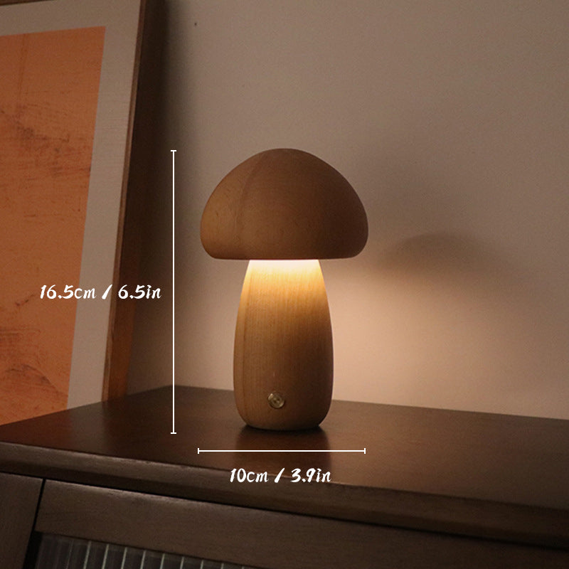 MushroomGlow – Rechargeable Wooden Table Lamp with Touch LED Light